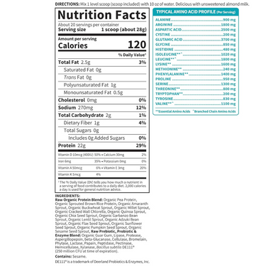 Raw Organic Protein Powder - Unflavored